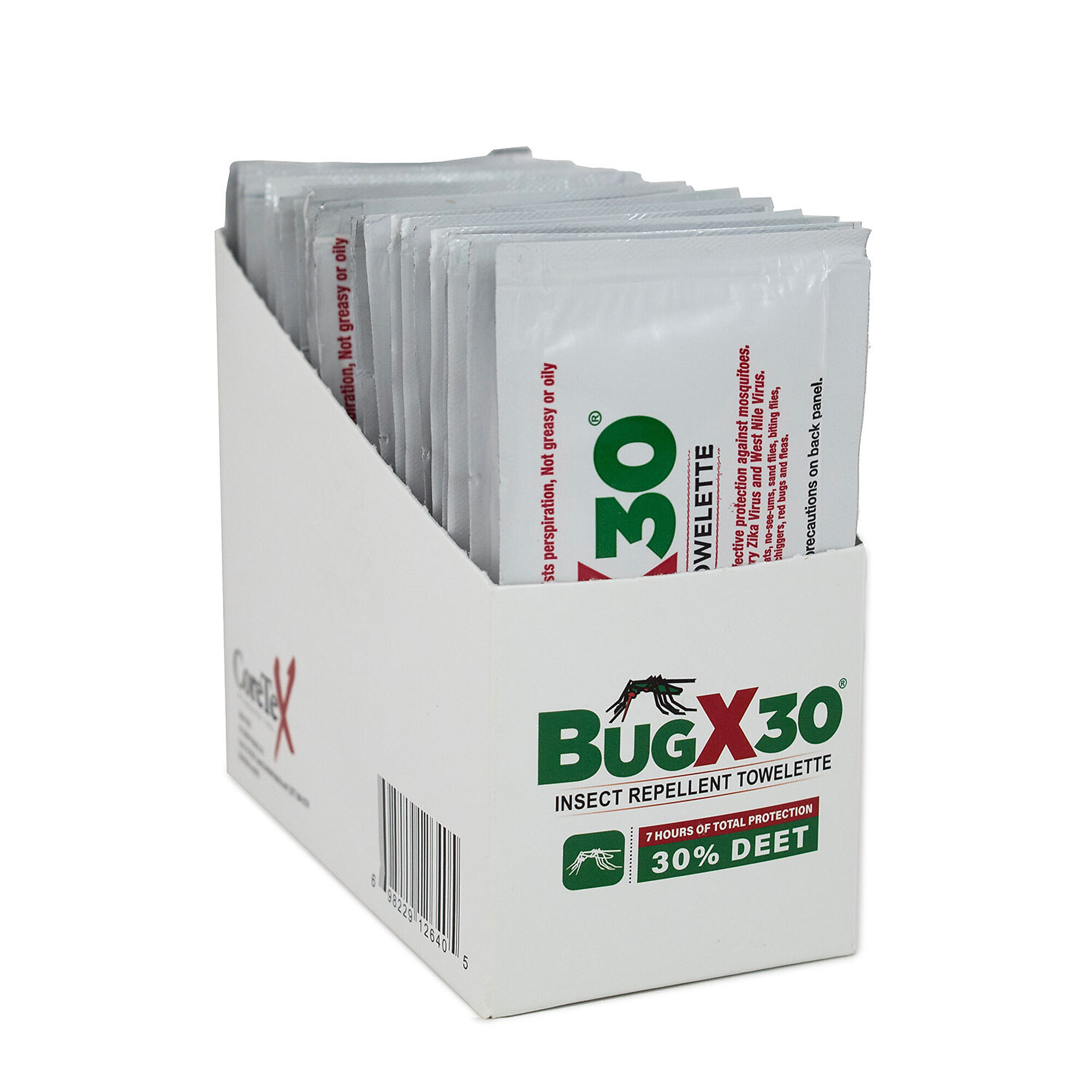 Aero Healthcare BugX30 Insect Repellent Wipes — 30% DEET, 25/Box, Case of 4, Model# 12640